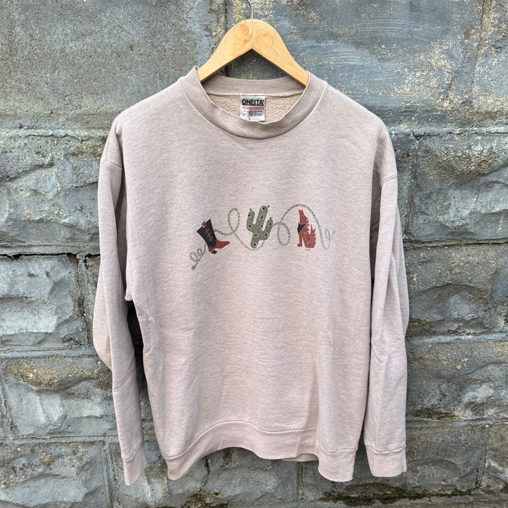 Vintage western graphic sweatshirt Boot Cactus Coyote Large Rodeo Cowboy